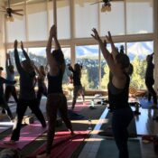 Mountain yoga retreat with expansive mountain views